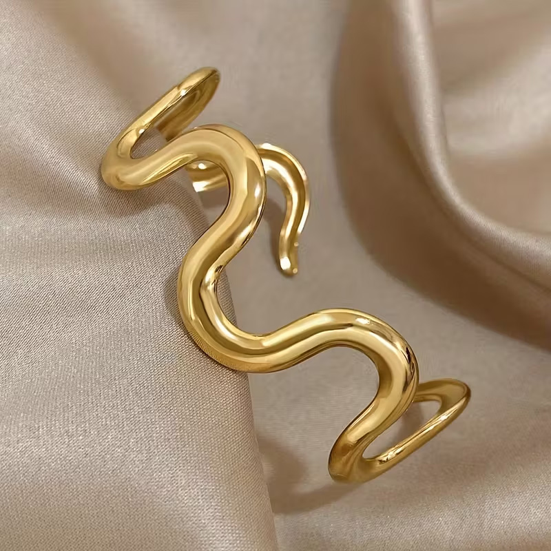 Wave Cuff Open Bangle Bracelet - Image 3