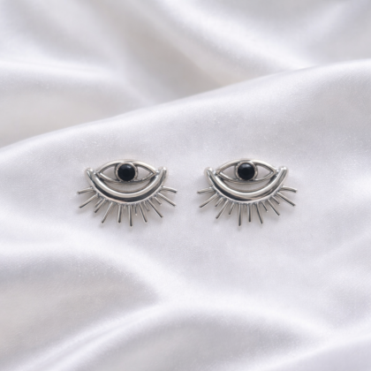 Evil Eye Stud Earrings -Silver