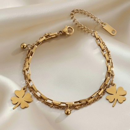 Double layer clover leaf chain bracelet