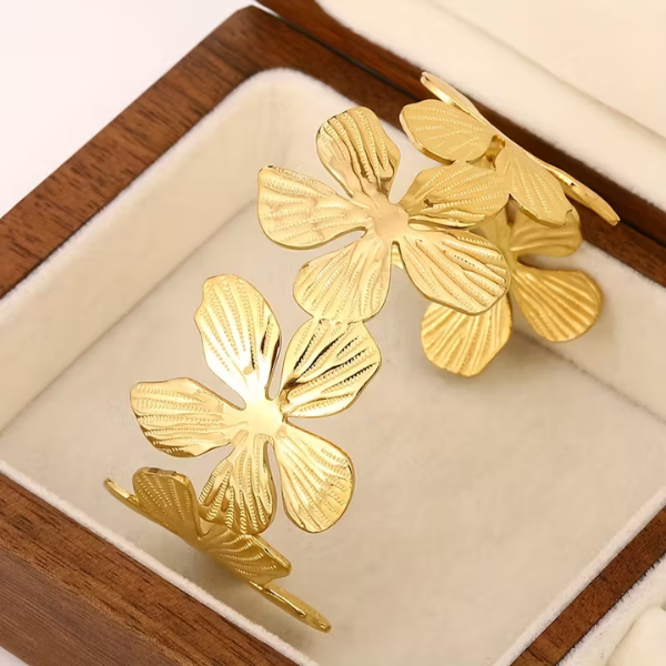 Five flower Open Cuff Bangle Bracelet - Image 3