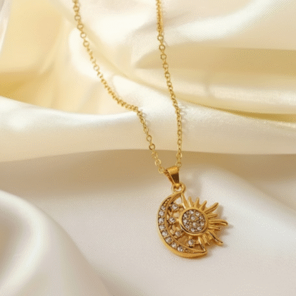 Sun And Half-moon Stone Pendant Necklace