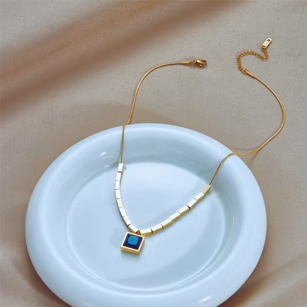 Blue Square Pendant Necklace - Image 3