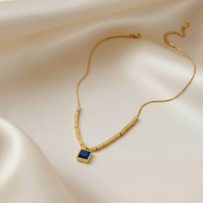 Blue Square Pendant Necklace