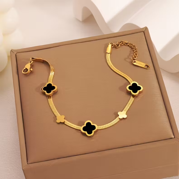 Boho lucky flower dual tone chain bracelet - Image 3