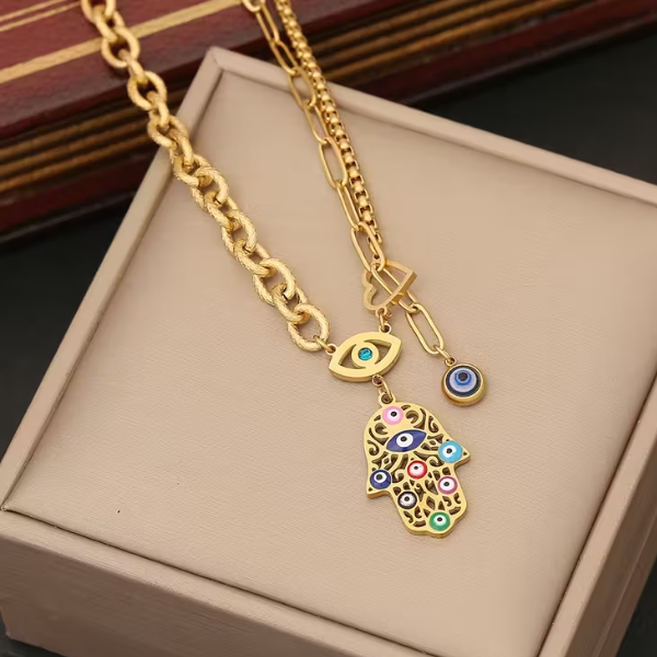 Hamza Hand Evil Eye Bold Necklace - Image 3