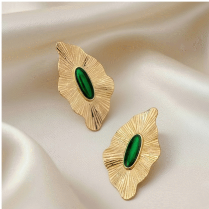 Vintage Boho Style EarringsZinc Alloy Studs Green Plastic Gem