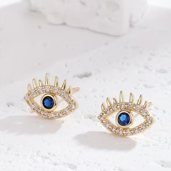 Eye Stud Earrings with Blue 5A Cubic Zirconia - Image 3