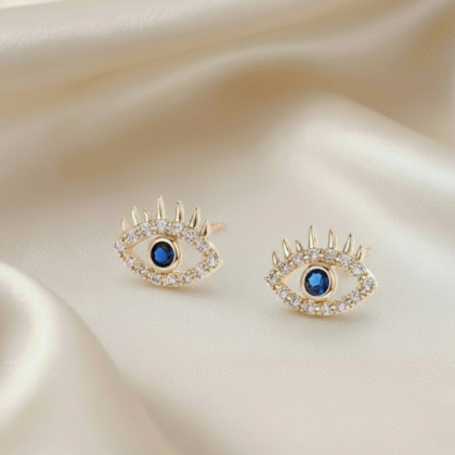 Eye Stud Earrings with Blue 5A Cubic Zirconia