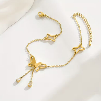 Elegant Butterfly Charm Ankle Bracelet Crystal Dangles  zirconia
