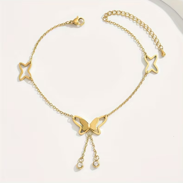 Elegant Butterfly Charm Ankle Bracelet Crystal Dangles zirconia - Image 3