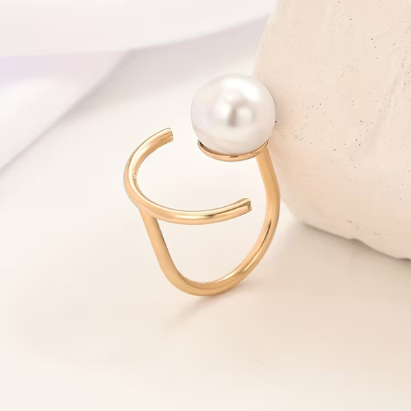 Elegant Simple Faux Pearl Line Ring for Casual Attire - Image 3