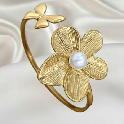 Flower And Butterfly Bangle Bracelet