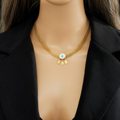 Evil Eye Pendant Net Chain Necklace