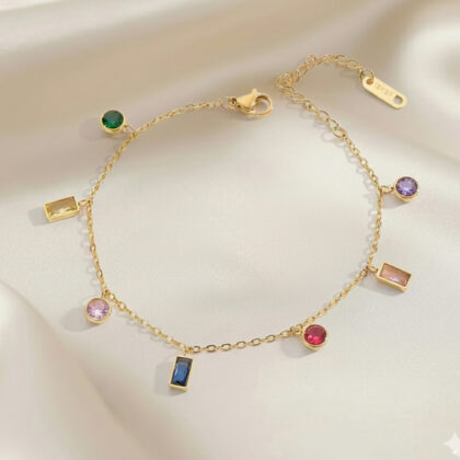 Multicolored stones charms chain bracelet