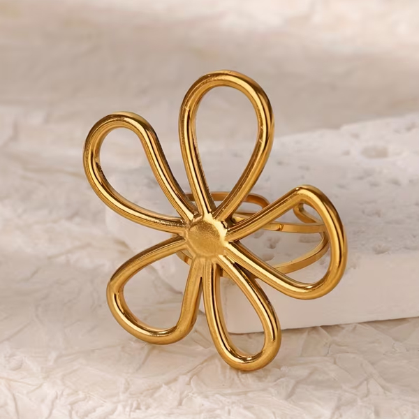 Elegant Steel Flower Ring Bohemian Style - Image 3