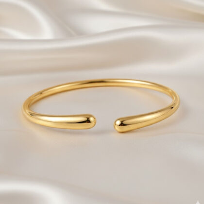 Elongated teardrop open cuff bangle bracelet