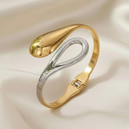 Asymmetrical geometric hollow closed bangle bracelet