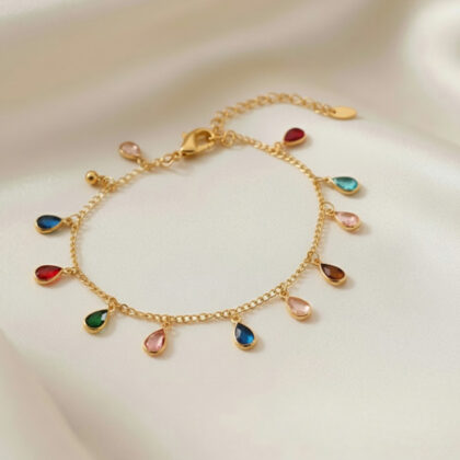 Multicolor Teardrop Beads Zirconia Water Drop Charm Anklet