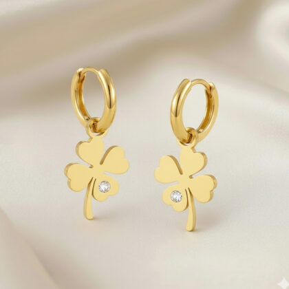 Titanium Lucky Earrings 4-Leaf Charm Flower Accent