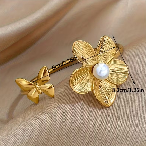 Flower And Butterfly Bangle Bracelet - Image 3