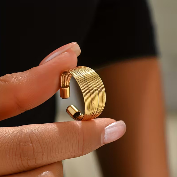 Stylish Open Ring With Punk Style Featuring A Golden Meta - Image 3