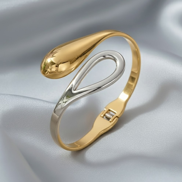 Asymmetrical geometric hollow closed bangle bracelet - Image 3