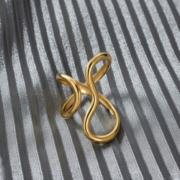 Women's Adjustable Asymmetric Wave Steel Ring - Image 3