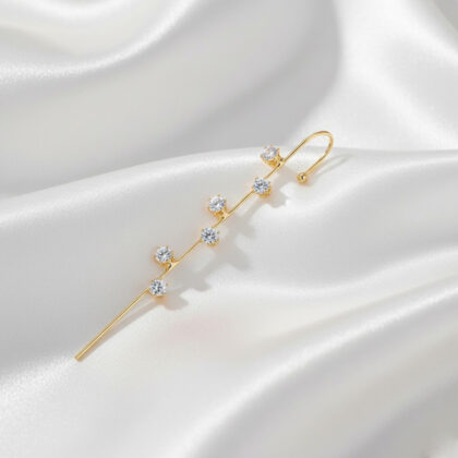 Geometric Alloy Zircon Long Diamond Earrings