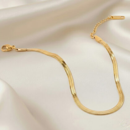 Elegant Golden Flat Chain Anklet with Lobster Clasp