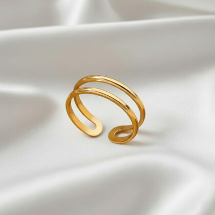 Minimalist Stylish Golden Womens Cuff Ring Double Layer