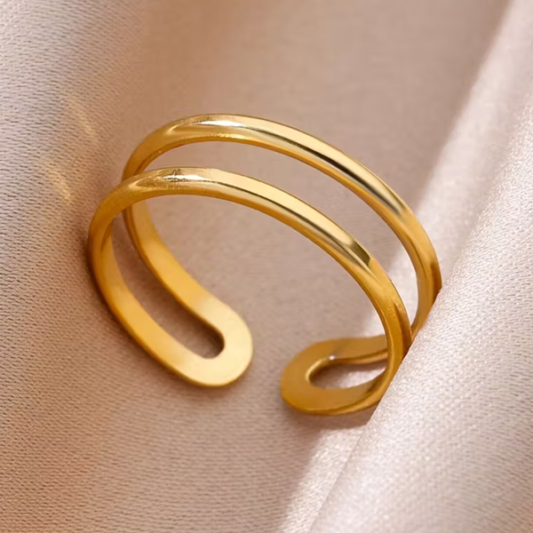 Minimalist Stylish Golden Womens Cuff Ring Double Layer - Image 3